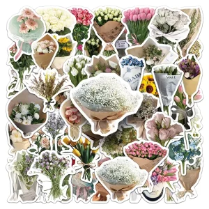 50PCS High Quality Self adhesive PVC Cartoon Waterproof Eco friendly Bouquet Lns Style Mirror Die Cut Matte Decoration