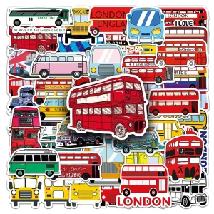 50PCS High quality Creative Transportation Pattern Self adhesive Bus Stickers for Desktop Refrigerator Skateboard Fun Sticker