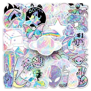 50PCS Trendy prismatic rainbow holographic laser sparkle glitter sticker