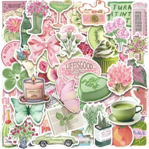 50Pcs Anime Macaron Color Vintage Waterproof PVC Die Cut Animal Shape Heart Pattern Home Decor Adhesive Stickers
