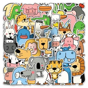 50Pcs Die Cut Cartoon Animal Stickers Simple Line Cute Q Version Vinyl Decals for Kids Toy Room Wall Notebook Decor