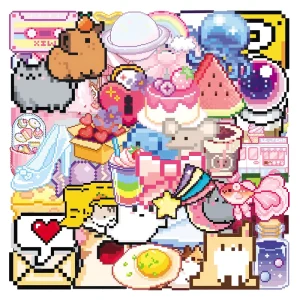 50Pcs Transparent Pixel Style Cartoon Decorative Stickers for Window Decor Creative Game Logo Sticker