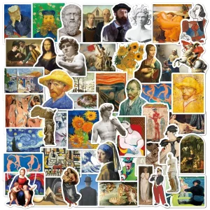 50Pcs Van Gogh Works Oil Painting Stickers Decorative Label for Luggage Laptop Guitar Notebook Skateboard PVC Waterproof Sticker