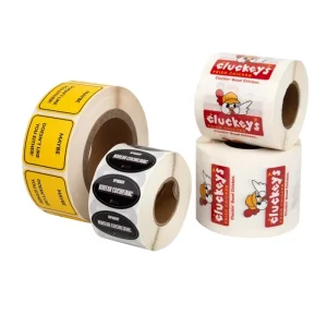 50X50mm Custom Plastic Resistant Car Goods Commodity Notebook Bread Sugar Tea Poly Bag Banana Chicken Vinyl Stickers Roll