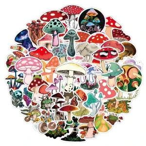 50pcs/Bag Cartoon Mushroom Stickers Scrapbooking Supplies Custom Logo Waterproof Decor Vinyl Mushroom Cute Sticker for Children
