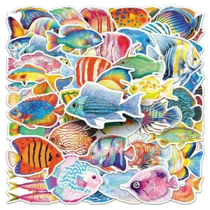 50pcs Cartoon Fish Graffiti Sticker Packs for Decals Skateboard Luggage Laptop Bottles Vinyl Decorative Stickers
