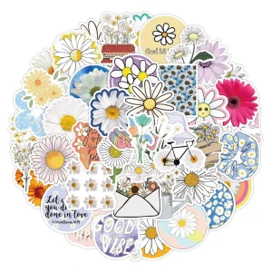 50pcs Cartoon Graffiti Flower Stickers Custom Logo Waterproof Notebook Water Bottle Laptop Home Decoration Daisy Sticker