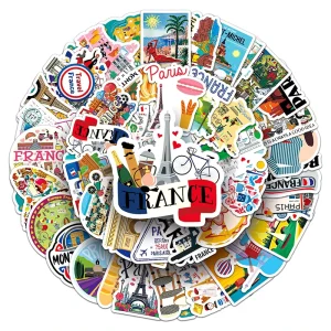 50pcs Commemorative Album Stickers Customized with Distinctive Landscape Decorations French Stickers