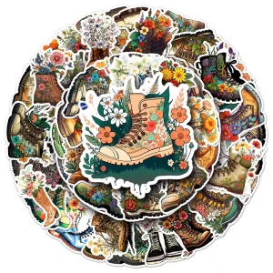 50pcs Decorative Waterproof Custom Sticker Retro Romance Boot Flower Stickers