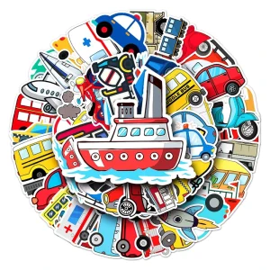 50pcs Factory Direct Sales Means of Transportation Cartoon Sticker Vinyl Waterproof Sticker