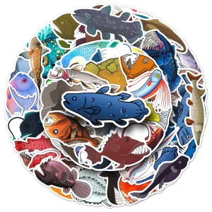 50pcs Factory Outlet Self-adhesive Cartoon Custom Sticker Anglerfish Animal Deep Sea Fish Stickers