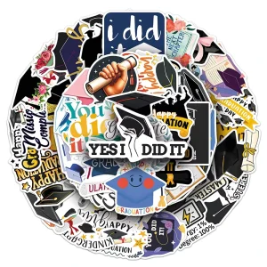 50pcs Factory direct UV Printed Custom Graduation Season Commemorative Decorative Stickers for Phone Cases & Gift Stickers