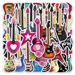 50pcs Guitar Graffiti Sticker Packs for Decals Skateboard Luggage Laptop Bottles Vinyl Decorative Stickers