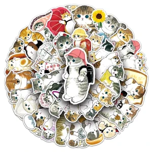 50pcs Hand Drawn Little Kitten Sticker Children Animal Kawaii Cartoon Graffiti Waterproof Decorative Laptop Water Cup Sticker