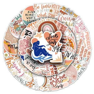 50pcs INS Style Small Fresh Cartoon Graffiti Waterproof Decoration Laptop Water Bottle Bohemian Inspirational English Stickers