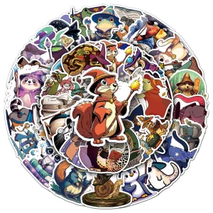 50pcs Kawaii Creative Animal Sticker Vinyl Removable Laptop Animal Wizard Stickers