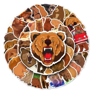 50pcs Promotional Sticker Animal Brown Bear Cartoon Sticker Waterproof Decorative Sticker
