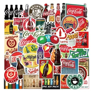 50pcs Retro Cocaa-Cola Bottle Stickers Colorful Waterproof for Personalized Home Decoration Non-Repetitive Removable Luggage