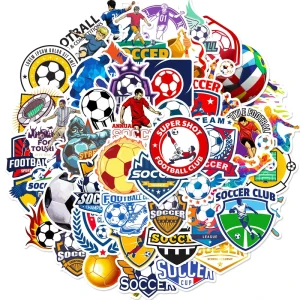 50pcs Soccer Club Waterproof Vinyl Stickers Low MOQ for Kids Party Favors & Event Fans