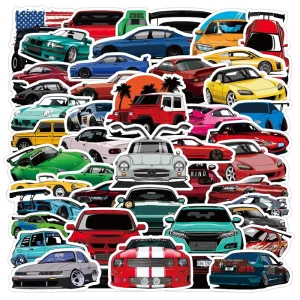 50pcs Sports Car Styles Sticker Waterproof Mobile Water Bottle Sticker Luggage Laptop Fashion Sticker