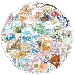 50pcs Transparent PVC Vinyl Promotional Stickers Brightly Colored for Water Bottles Laptops Cartoon Style Parties and Events