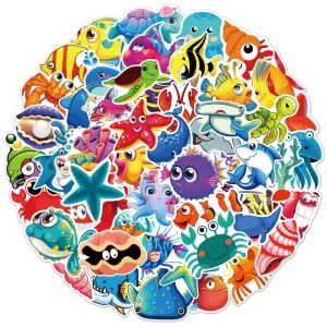 50pcs Waterproof Vinyl Cute Ocean Cartoon Sea Animals Stickers for Kids