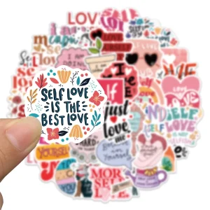 50pcs bag Self Love Self Care Mental Health Sticker Removable Water Proof Vinyl Stickers for Notebook Laptop Decoration
