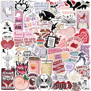 52PCS PVC Gothic Tarot Emotional Support Smutty Reading Bookish Removable Logo Sticker with Circular Die Cut Printed Design