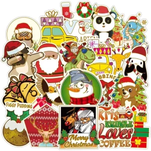 52Pcs Christmas Stickers Decals Vinyl Stickers Water Proof Waterproof Pvc Sticker for Christmas Decoration Holiday Celebration