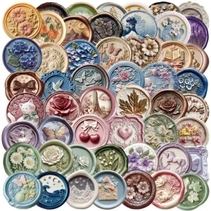 52Pcs Transparent Relief Seal Stamp Decorative Stickers for Envelope Book Decor Sealing Wax Sticker