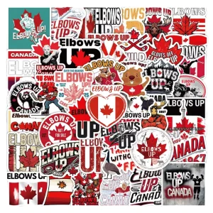 54Pcs Eco friendly PVC Waterproof Cartoon Elbows Canada Maple Leaf Logo Die Cut Printed Stickers Customizable Promotional Flag