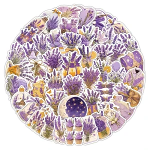 54Pcs sheet Cartoon Lavender Stickers Custom Waterproof Vinyl Window Decorative Flowers Sticker for Package Journal Scrapbook