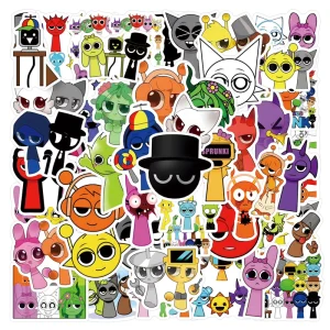 55pcs Sprunki Waterproof Vinyl Decorative Stickers for Luggage Laptop Guitar Skateboard Label