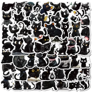 56Pcs Cartoon Cute Black Cat Graffiti Stickers for Kids Book Bottle Decor Children Painting Book Sticker
