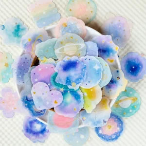 56Pcs Transparent Watercolor Starry Sky Decorative Stickers for Book Window Decor Beautiful Night Sky Sticker