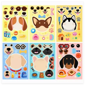 6 Pieces Set Cartoon Dog Wang Jigsaw Puzzles Waterproof Face changing Stickers Paper Super Cute Children’s Early Education