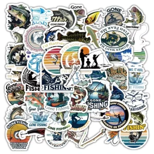 60PCS Cool Marine Life Fly Fishing Gone Fish Sticker Sheet