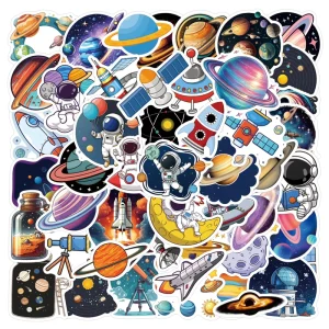 60Pcs Cartoon Universe Planet Exploration Graffiti Stickers for Laptop Wall Decor Little Astronaut Sticker