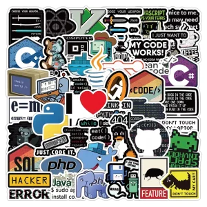 60Pcs New Computer Programming Language Logo Graffiti Stickers for Laptop Phone Decor Programmer Software Sticker