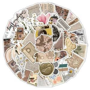60pcs Vintage Art Stickers Custom Logo Vinyl Waterproof Journal Stickers for Water Bottles Laptop Phone Retro Decorative Sticker
