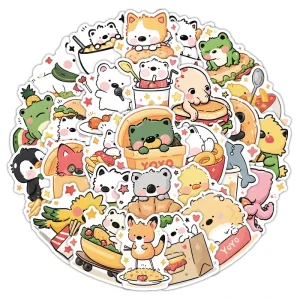 62pcs Sheet Cute Animal Food Stickers Custom Label Waterproof Eco Friendly Package Vinyl Kawaii Sticker Pack for Kids Journal