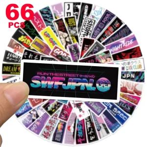 66Pcs Personality Japan JDM Graffiti Waterproof Stickers for Laptop Bottle Car Motorcycle Racing Car Decal Sticker