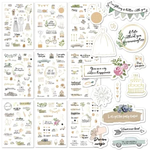9 Sheets Pack Wedding Invitation Stickers PVC Waterproof Various Designs Stickers for Bridal Wedding