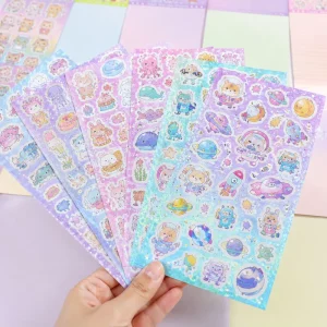 A4 A5 A6 Waterproof White Vinyl Die Cut Sticker Sheet Colorful Logo Custom Kawaii Glitter Cartoon Kiss Cut Sticker Sheets