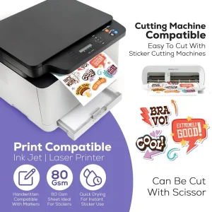 A4 Adhesive Vinyl Label Sheets 100mic Matte White Waterproof Stickers for Inkjet Laser Printers and Grocery Use