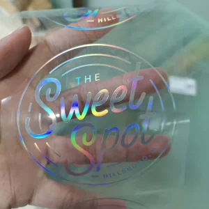 Adhesive Logo Design Holographic Rainbow Sticker with Transparent Back Paper in Rolls or Flat Sheet