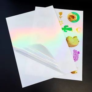 Adhesive Waterproof Rainbow Transparent Overlay A4 8.5″x11″ Size Holographic Sticker Paper Clear Hologram Laminating Film Sheet