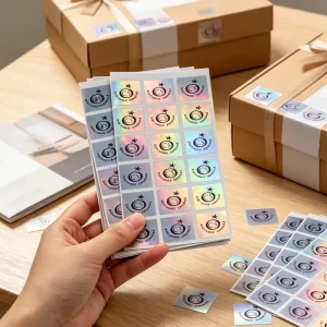 Bespoke Die cut Holographic Anti Counterfeit Brand Labels Personalized 3D Metallic Effect Waterproof Acryl Logo Sticker Printing