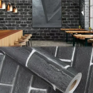 Black Retro Brick Wallpaper Wall Sticker PVC Vinyl Waterproof Peel and Stick Self Adhesive 3D Wallpaper for Wall Decor