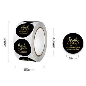 Black Round Waterproof Thank You Stickers Eco Friendly Strong Self Adhesive Custom Brand Labels for Supermarkets